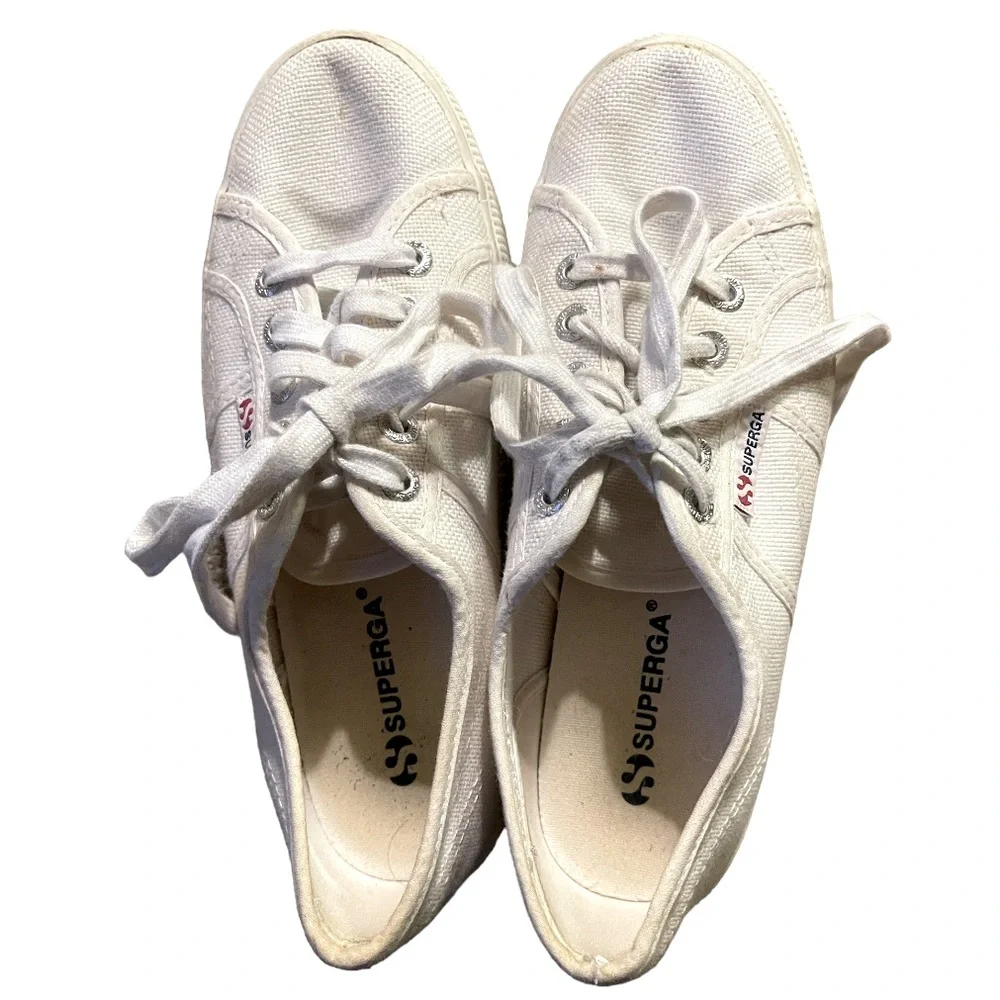 Superga Platform Sneakers White Canvas Women’s 7.5‎